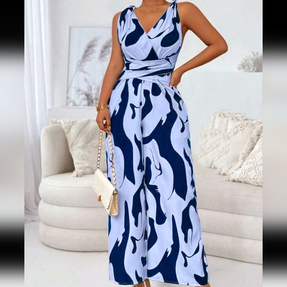 Women Fashion Random Print Backless Jumpsuit - Picture 4 of 5